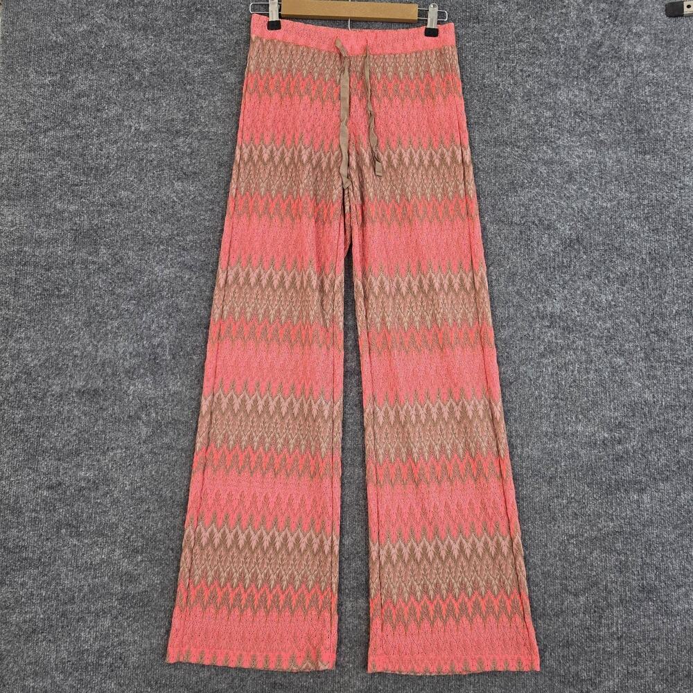 Miss June Pants 1 Knit Wide Leg Geometric Pink Lounge Casual Summer Travel Boho